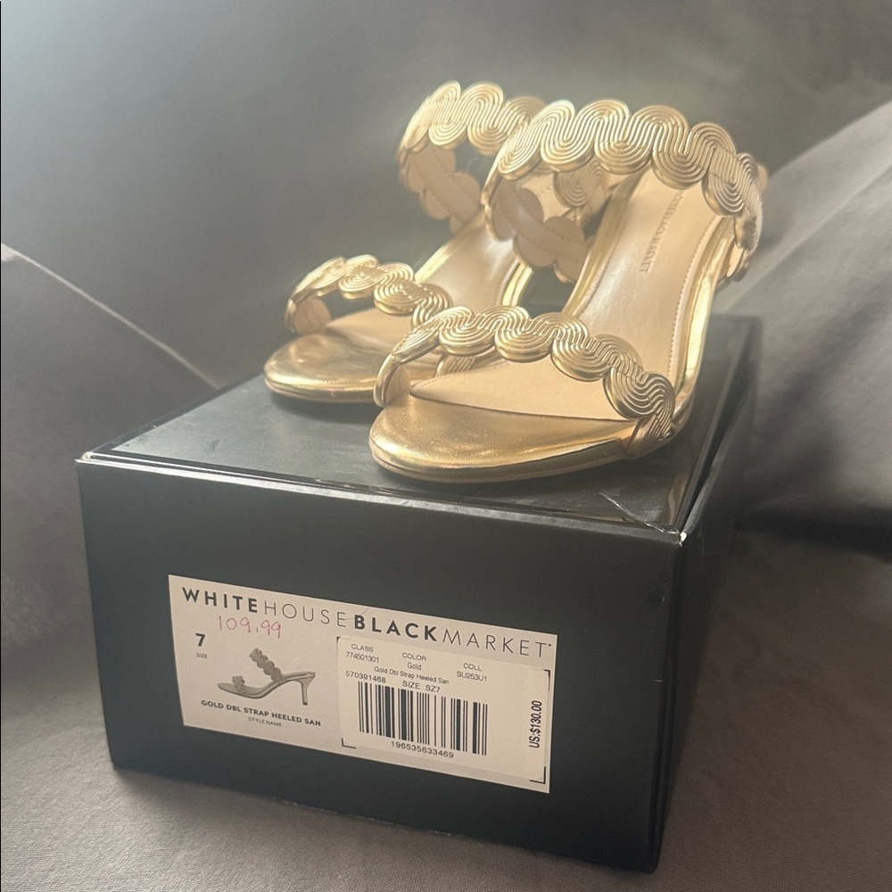 NWT White House Black Market Metallic Gold Heels/Mules